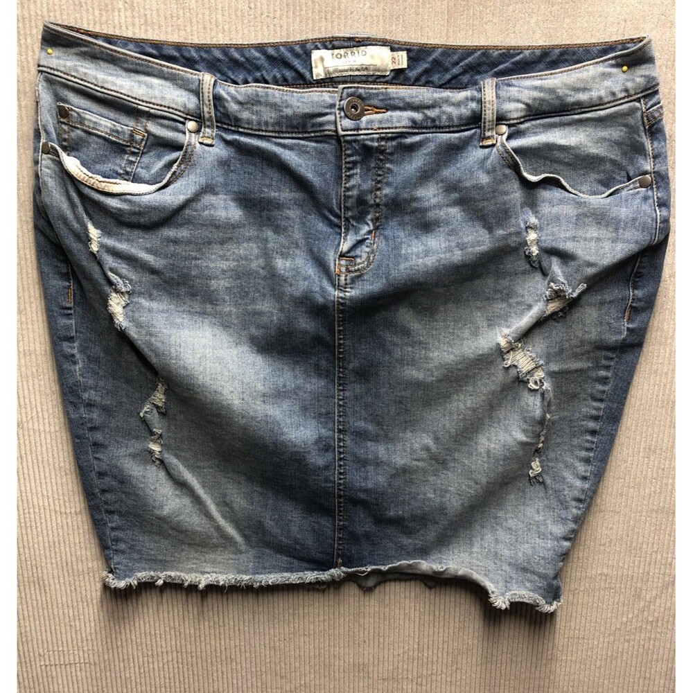 Torrid Denim Mini Skirt Size 22 Factory Destroyed Distressed